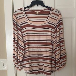 Como Blu Striped Women's Top - Brown and Cream XL